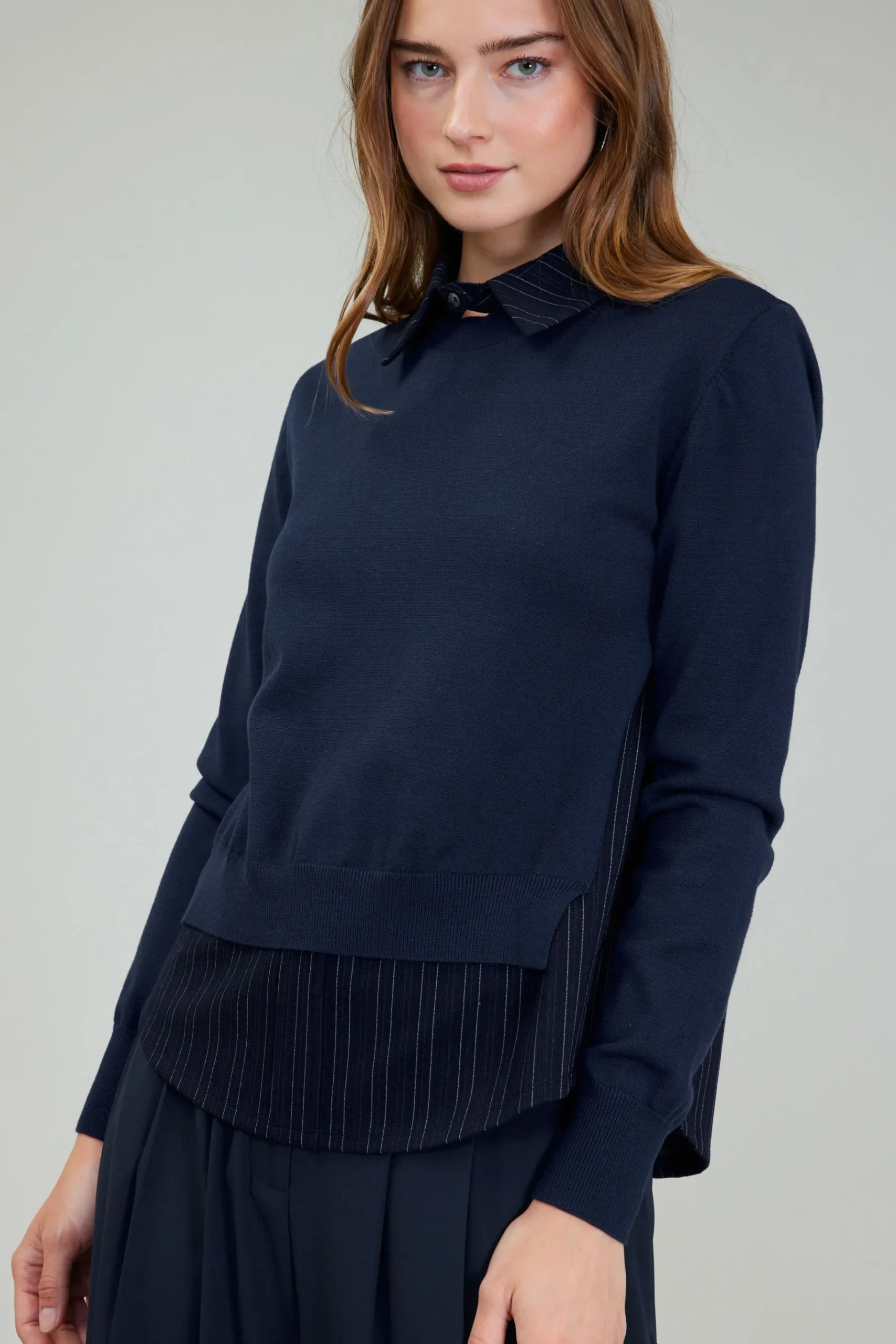 Fashion Corduroy Knit & Woven Top Women Knitwear | Long Sleeve Tops