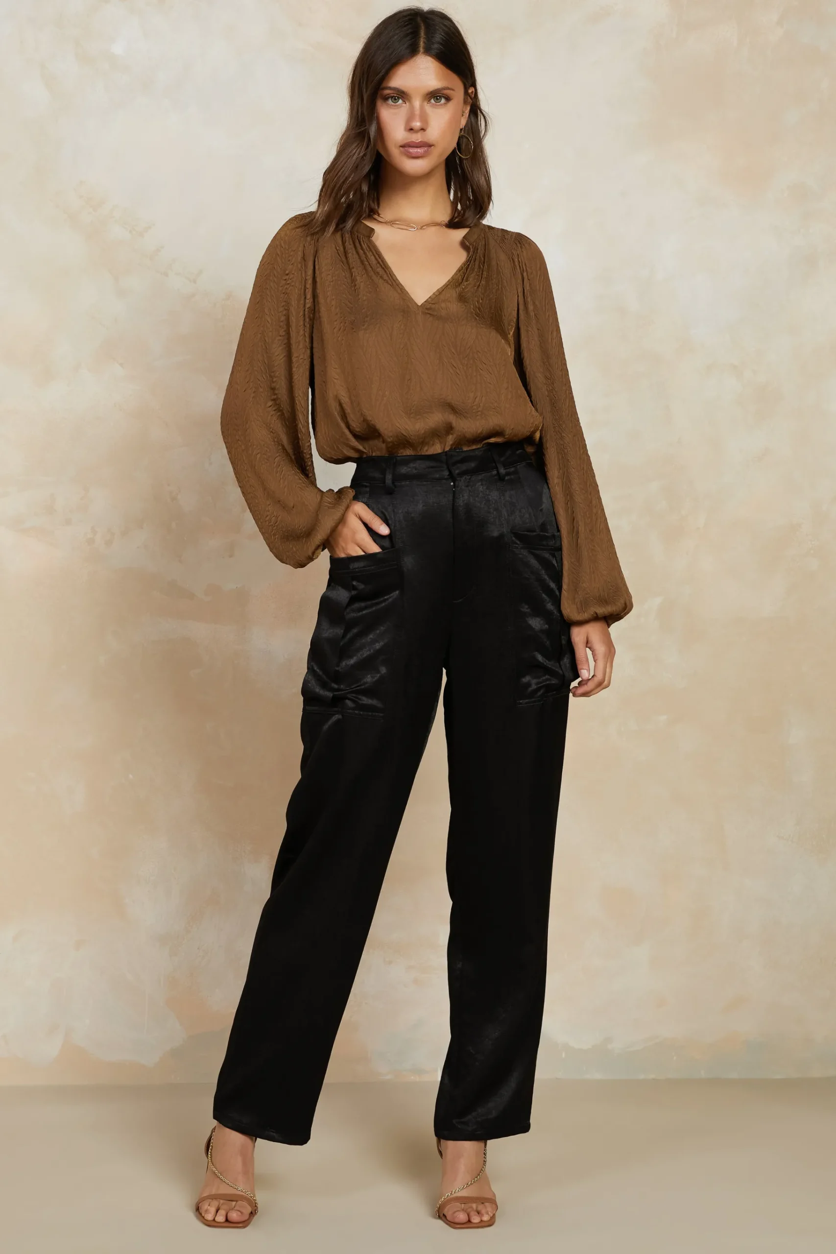 Sale Crinkle Texture Blouse Women Long Sleeve Tops