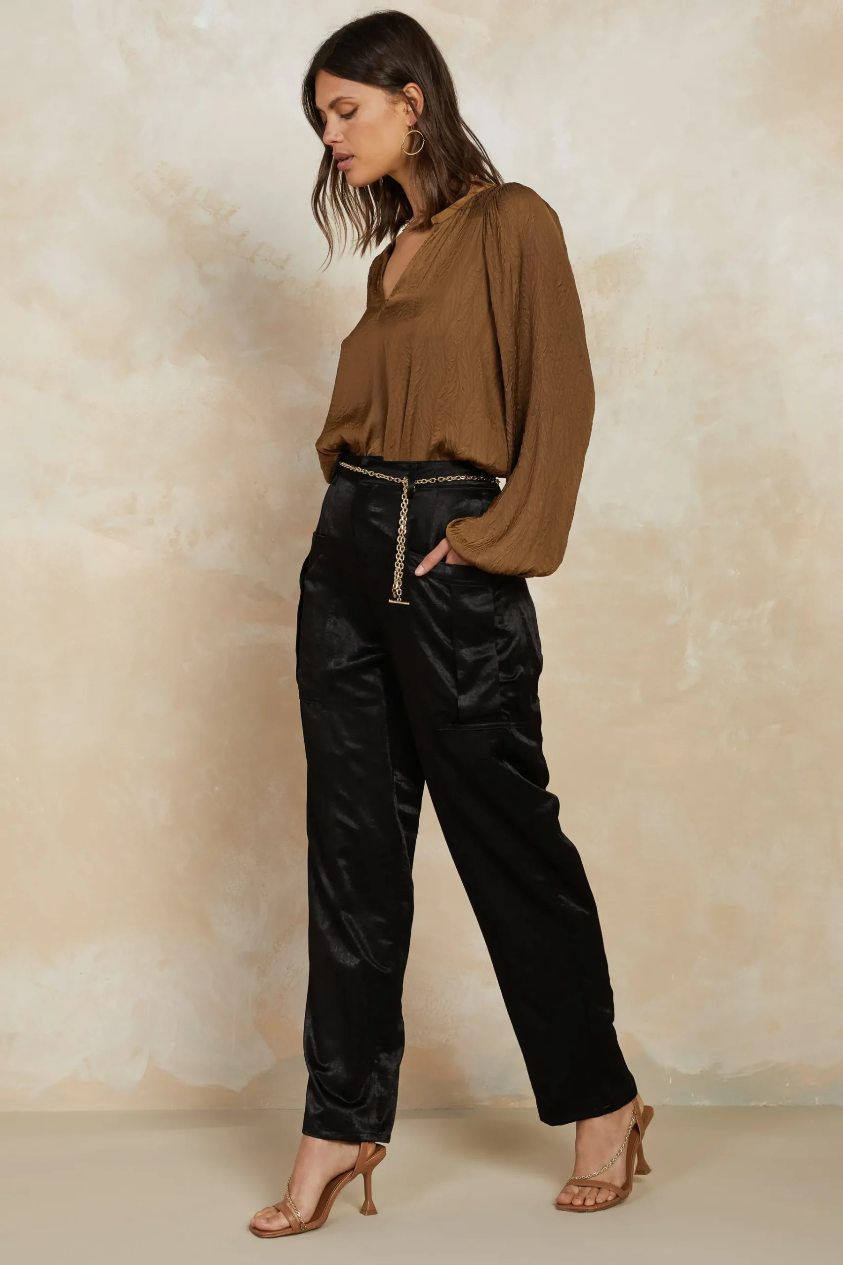 Sale Crinkle Texture Blouse Women Long Sleeve Tops