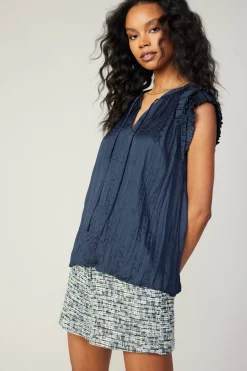 Online Crinkled Flutter Sleeve Top Women Sleeveless Tops