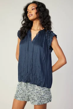 Online Crinkled Flutter Sleeve Top Women Sleeveless Tops