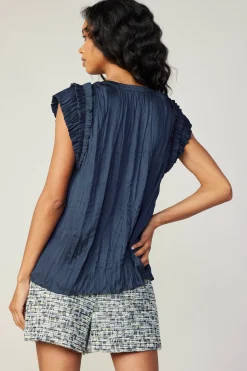 Online Crinkled Flutter Sleeve Top Women Sleeveless Tops