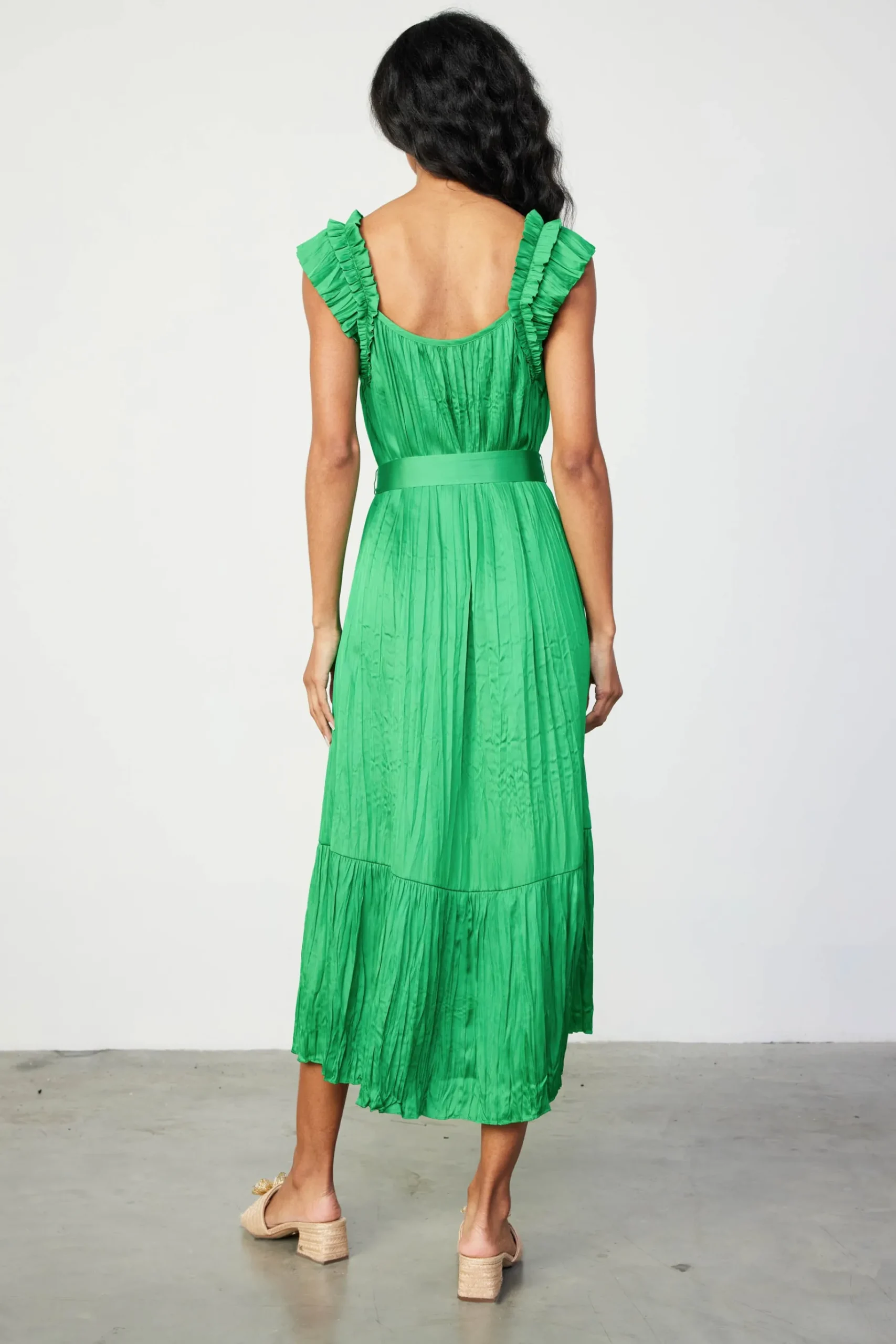 Clearance Crinkled Ruffled Shoulder Midi Dress Women Midi Dresses