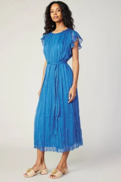 Hot Crinkled Texture Flutter Dress Women Midi Dresses