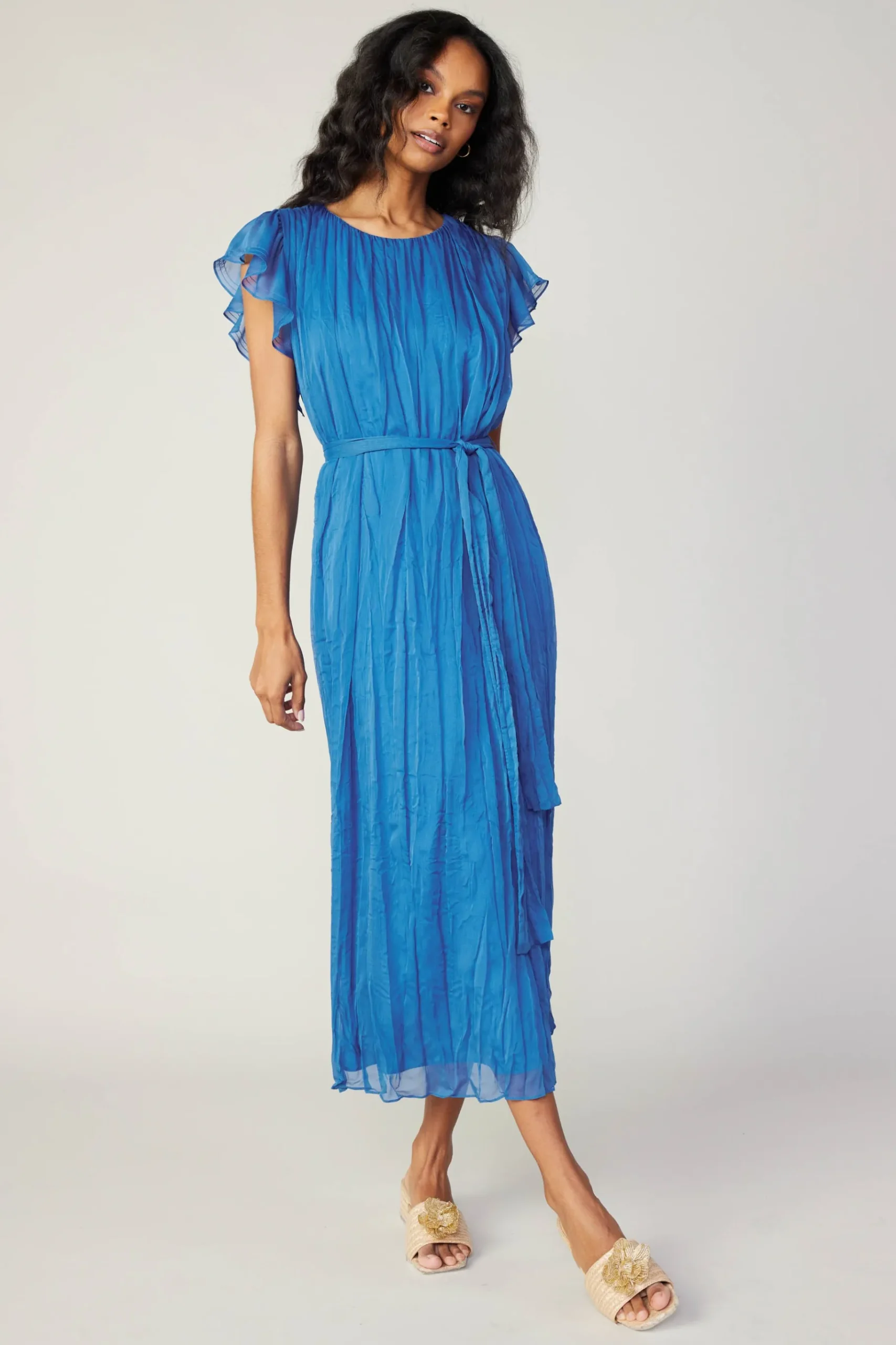 Hot Crinkled Texture Flutter Dress Women Midi Dresses