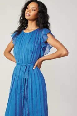 Hot Crinkled Texture Flutter Dress Women Midi Dresses