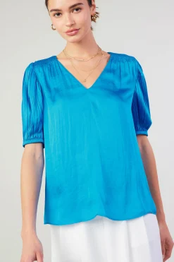 Best Cuffed Pleated Yoke top Women Short Sleeve Tops