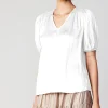 New Cuffed Pleated Yoke Top Women Short Sleeve Tops