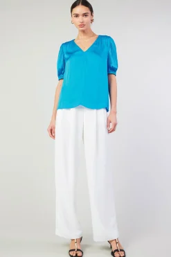 Best Cuffed Pleated Yoke top Women Short Sleeve Tops