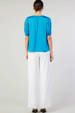 Best Cuffed Pleated Yoke top Women Short Sleeve Tops