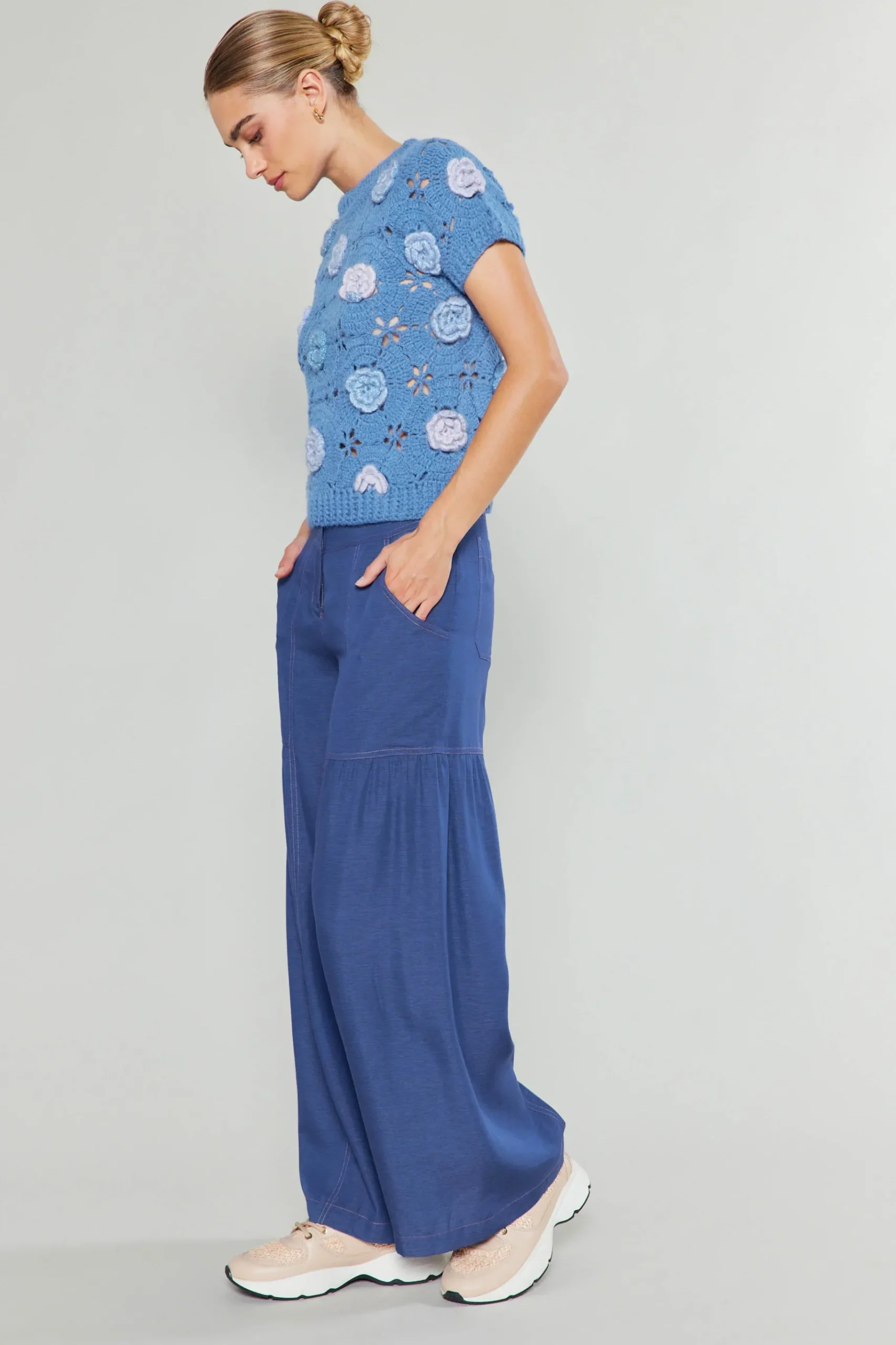Best 3D Floral Crochet Top Women Knitwear | Short Sleeve Tops