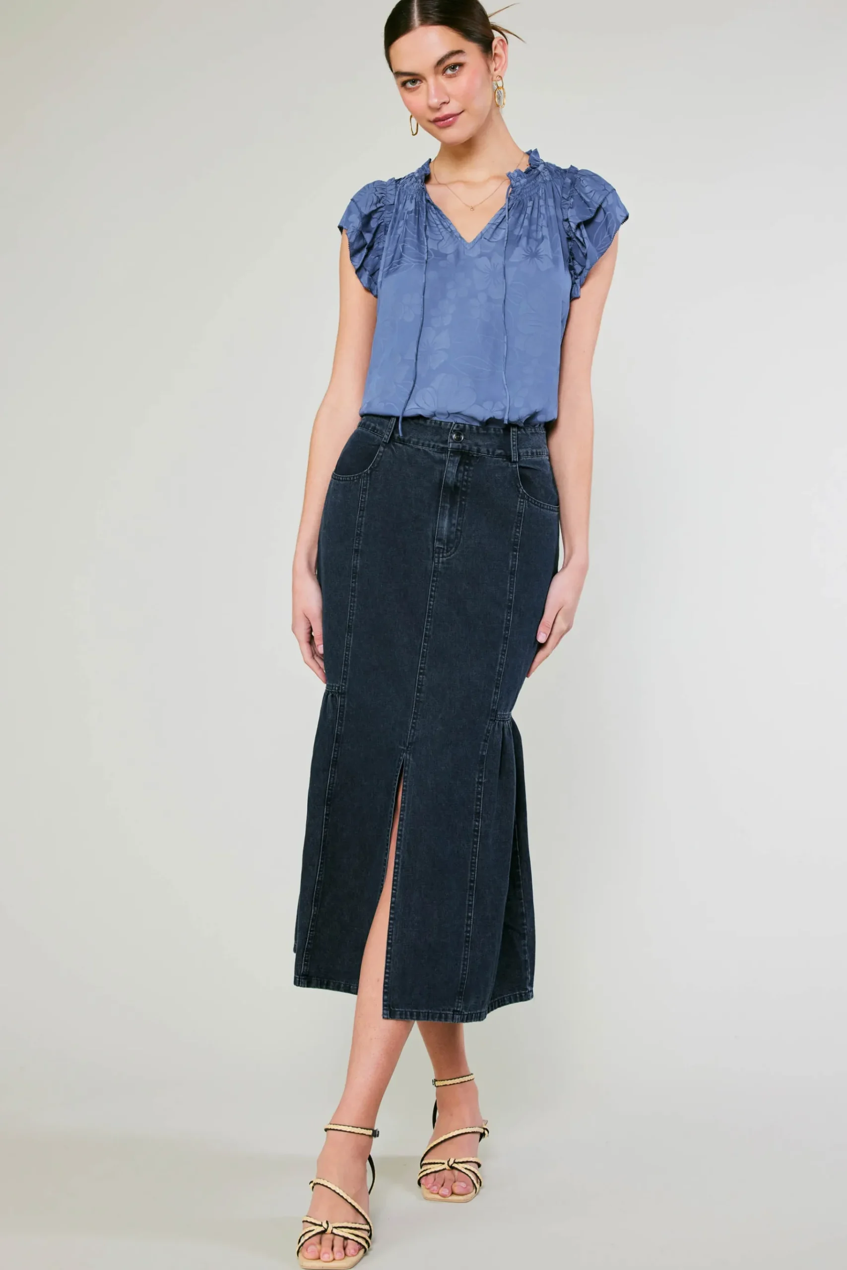New Denim Midi Skirt Women Skirts