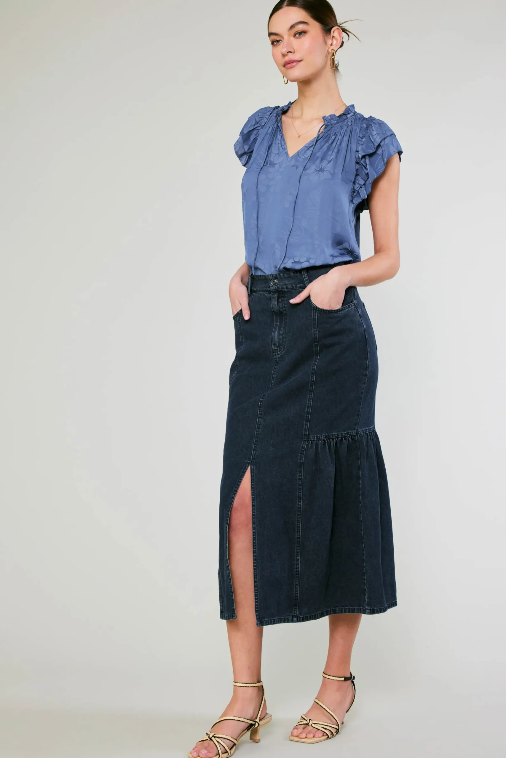 New Denim Midi Skirt Women Skirts