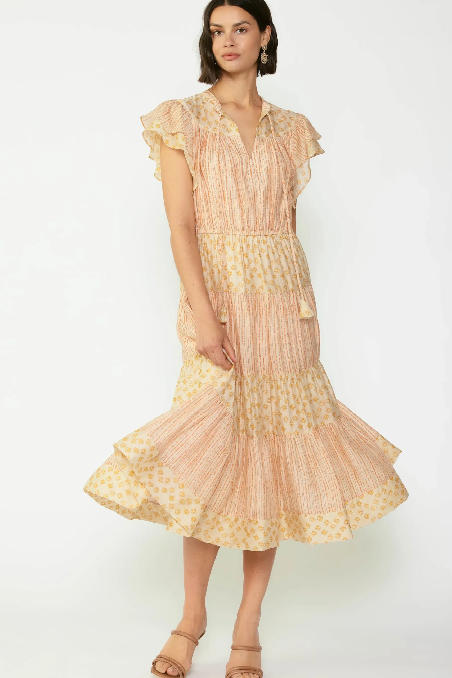 Fashion Everleigh Flutter Sleeve Midi Dress Women Midi Dresses