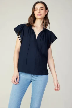 Fashion Eyelet Blouse Women Sleeveless Tops