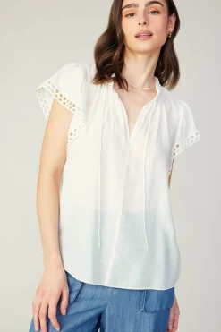 Sale Eyelet Blouse Women Sleeveless Tops