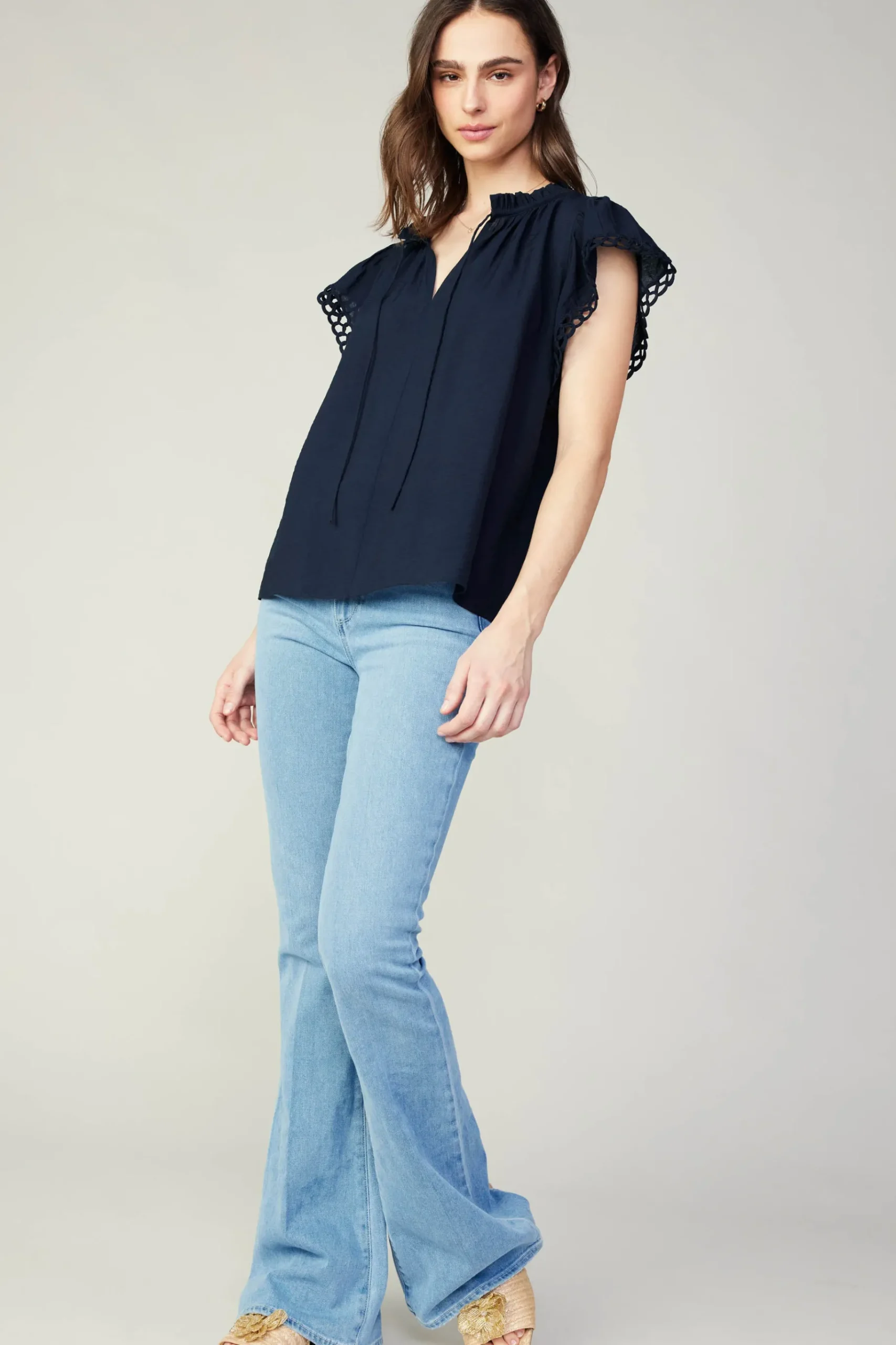 Fashion Eyelet Blouse Women Sleeveless Tops