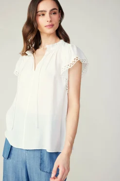 Sale Eyelet Blouse Women Sleeveless Tops