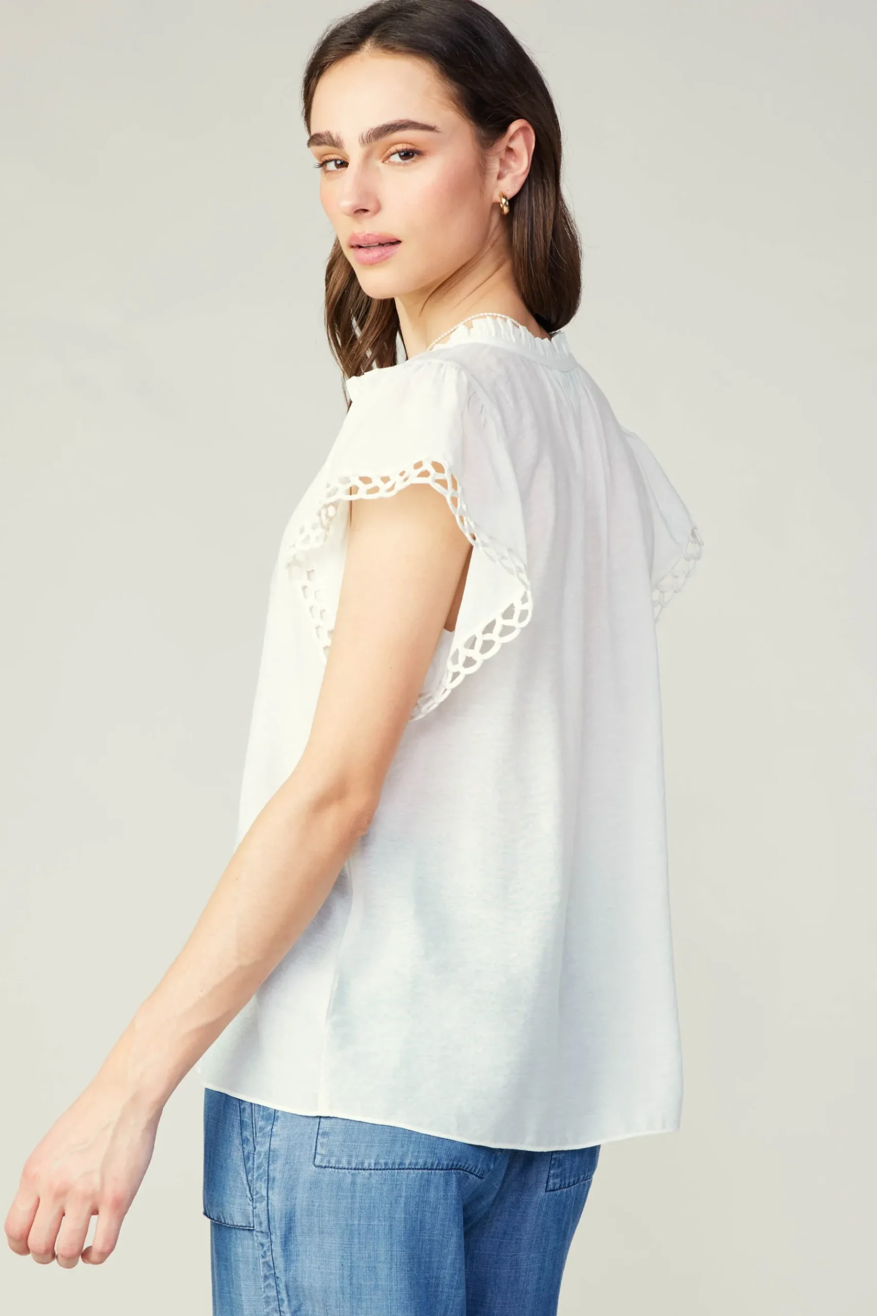 Sale Eyelet Blouse Women Sleeveless Tops