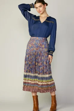 Sale Floral Border Print Midi Skirt Women Skirts
