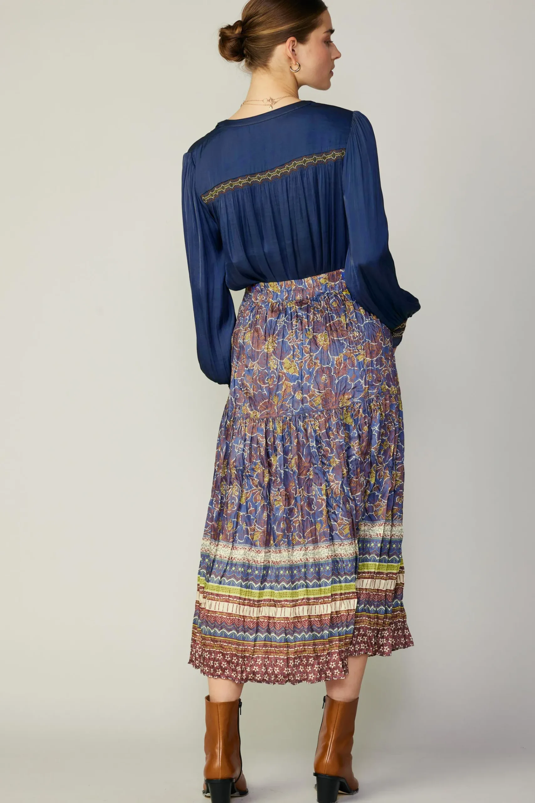 Sale Floral Border Print Midi Skirt Women Skirts