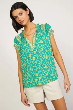 Sale Floral Border Print Top Women Sleeveless Tops | Short Sleeve Tops