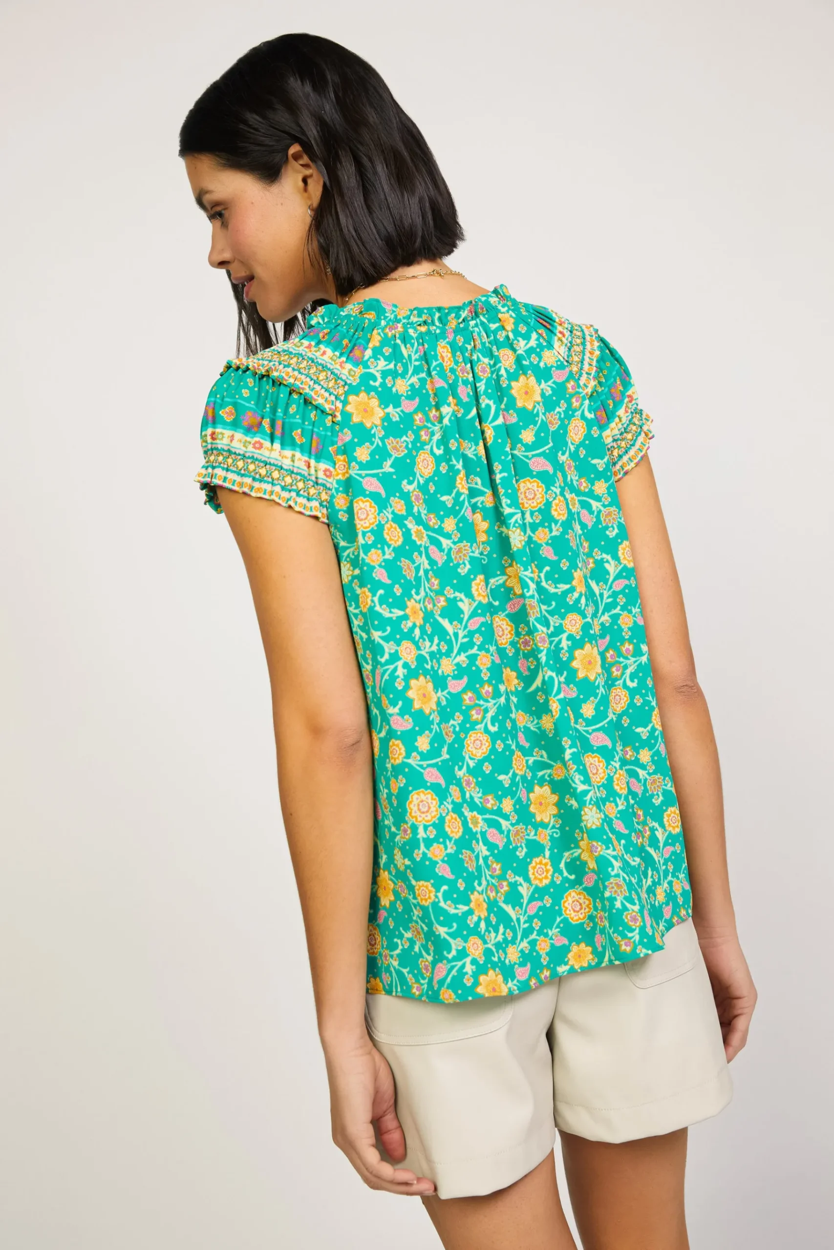 Sale Floral Border Print Top Women Sleeveless Tops | Short Sleeve Tops