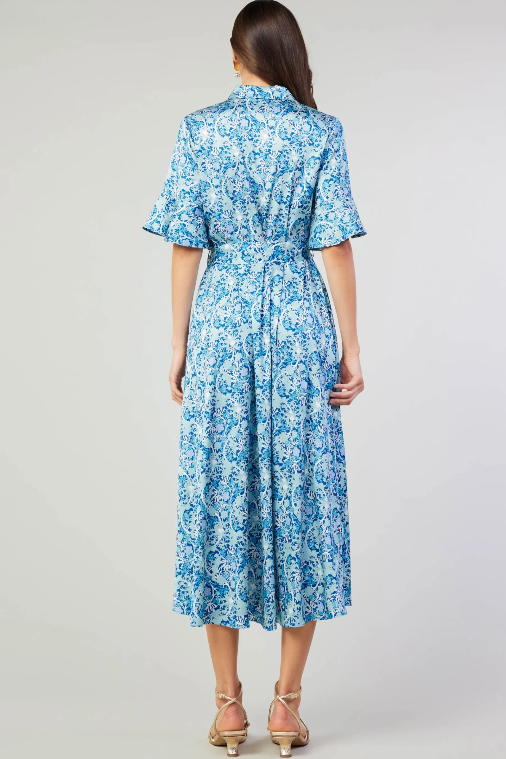 Clearance Floral Buttondown Shirt Dress Women Midi Dresses