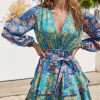 Clearance Floral Colorblock Surplice Mini Dress Women Mini Dresses