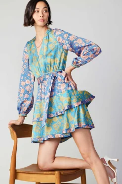Clearance Floral Colorblock Surplice Mini Dress Women Mini Dresses