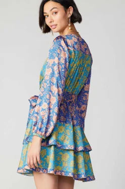 Clearance Floral Colorblock Surplice Mini Dress Women Mini Dresses