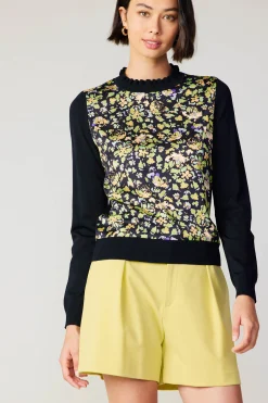 Online Floral Contrast Panel Sweater Women Knitwear | Long Sleeve Tops