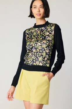 Online Floral Contrast Panel Sweater Women Knitwear | Long Sleeve Tops