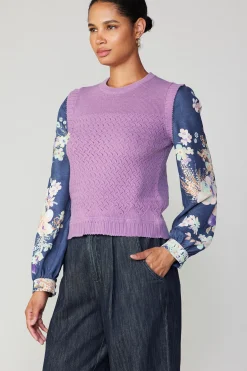 Online Floral Contrast Sleeve Sweater Top Women Long Sleeve Tops | Sweaters