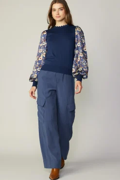 Discount Floral Contrast Sweater Top Women Long Sleeve Tops | Sweaters