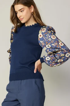 Discount Floral Contrast Sweater Top Women Long Sleeve Tops | Sweaters