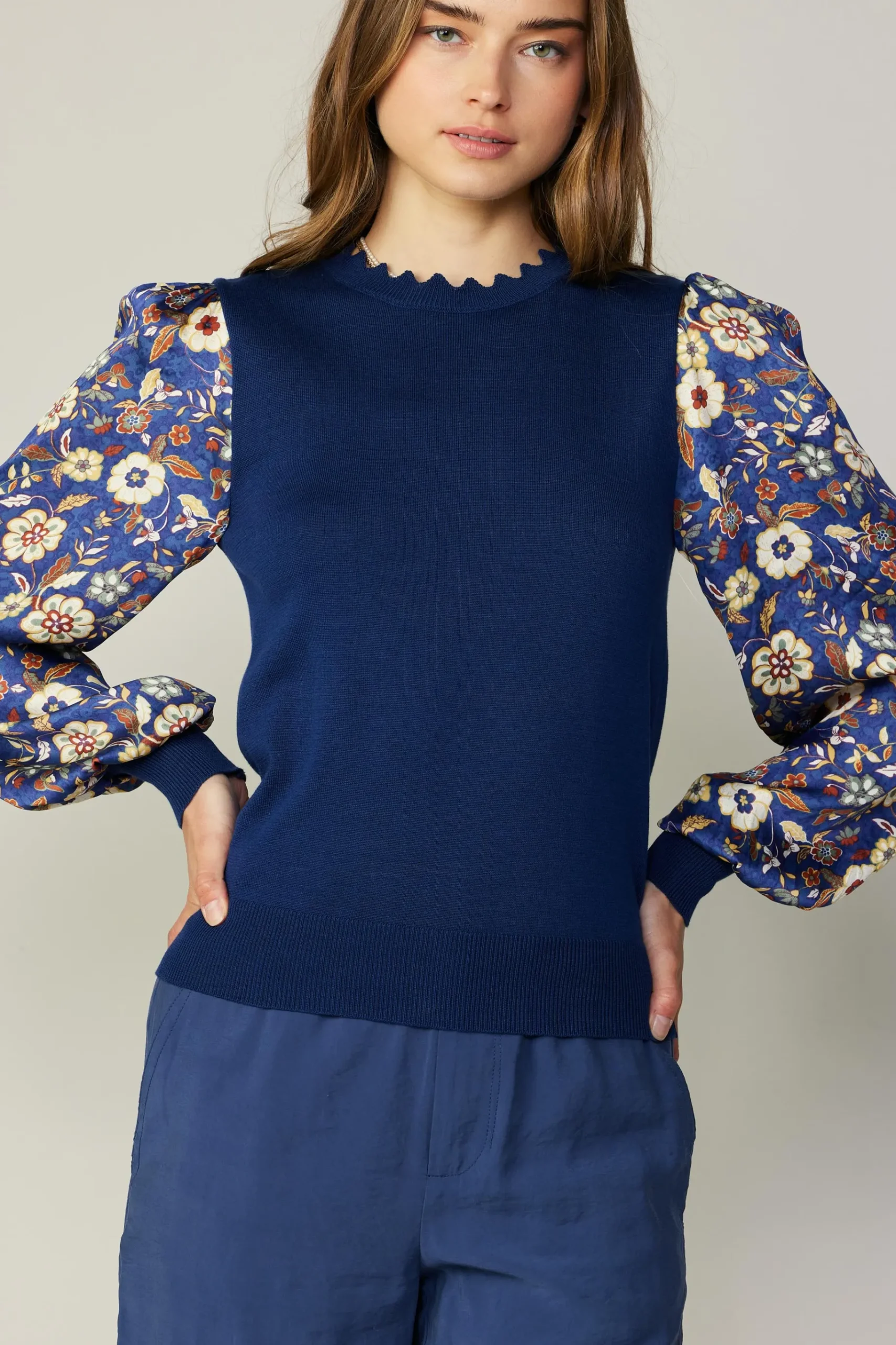 Discount Floral Contrast Sweater Top Women Long Sleeve Tops | Sweaters