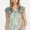 Discount Floral Gradient Ruffled Blouse Women Sleeveless Tops
