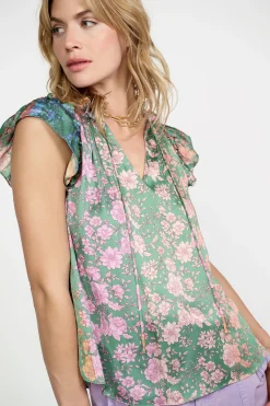 Discount Floral Gradient Ruffled Blouse Women Sleeveless Tops