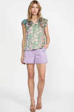 Discount Floral Gradient Ruffled Blouse Women Sleeveless Tops