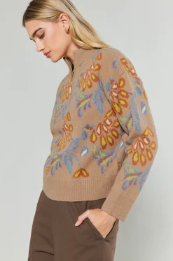 New Floral Jacquard Zip Sweater Women Knitwear | Sweaters