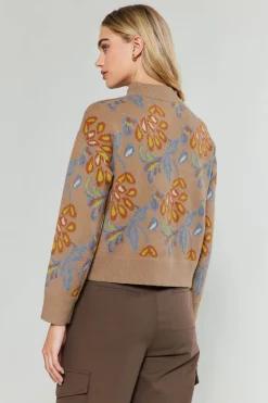 New Floral Jacquard Zip Sweater Women Knitwear | Sweaters