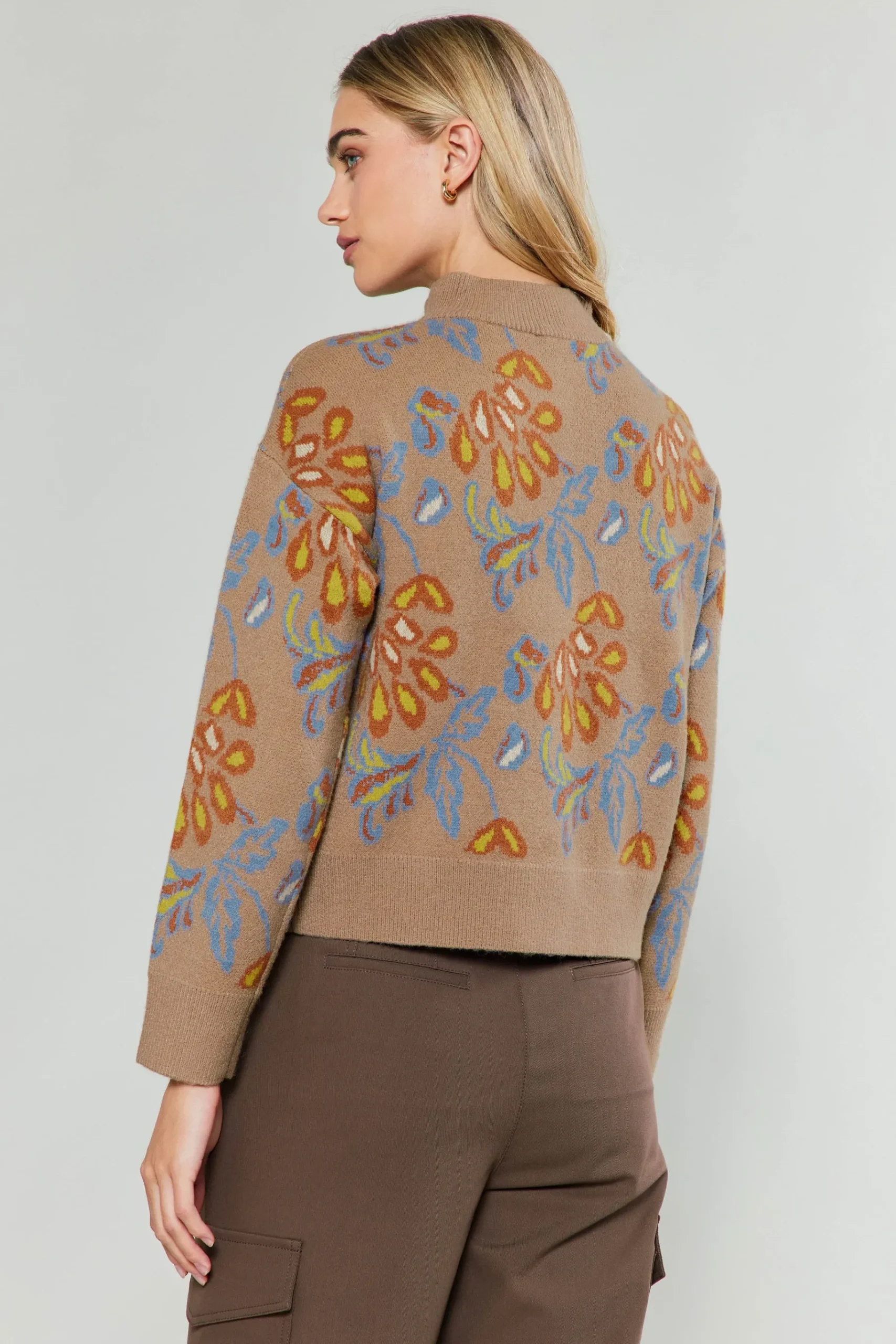 New Floral Jacquard Zip Sweater Women Knitwear | Sweaters