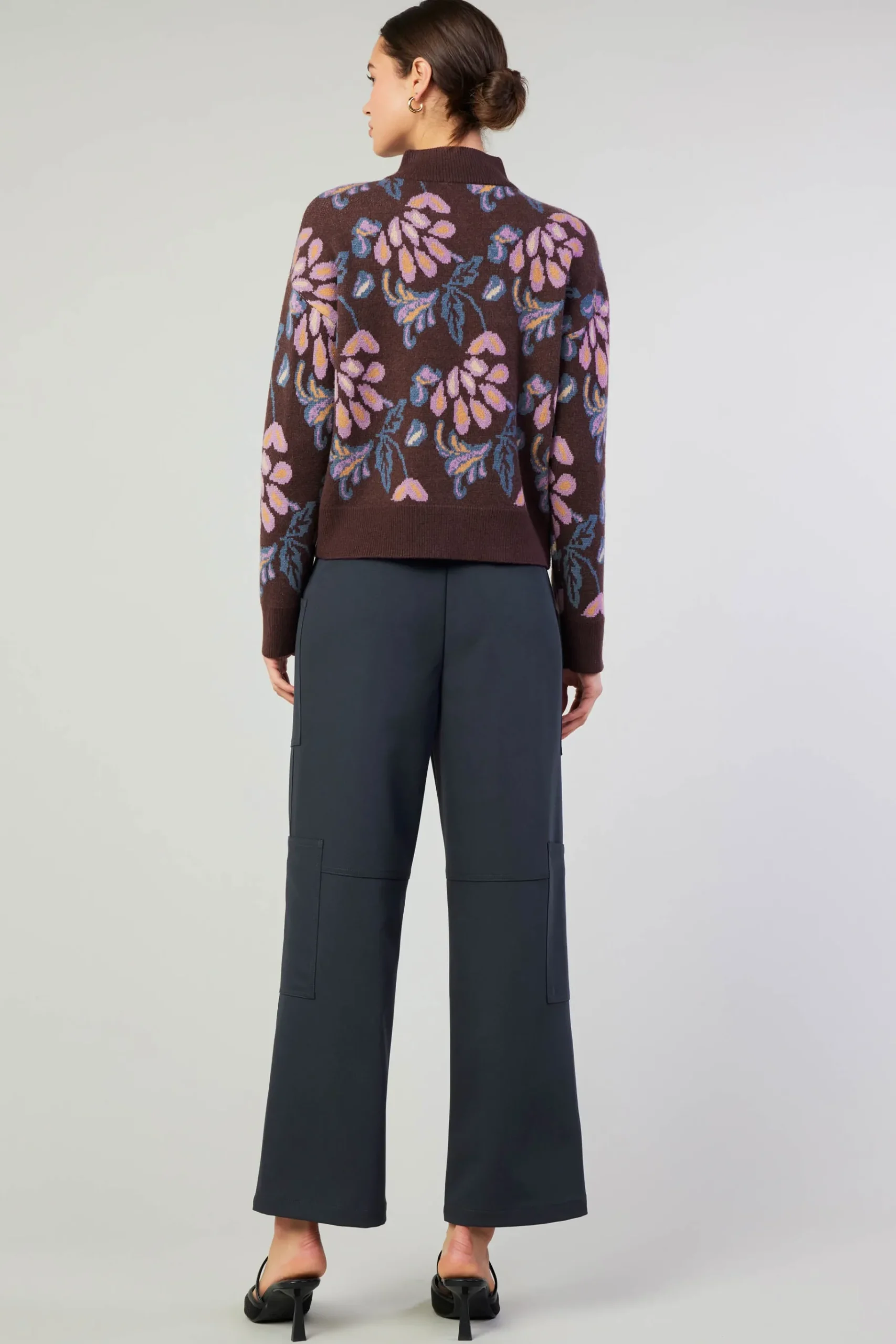Outlet Floral Jacquard Zip Sweater Women Knitwear | Sweaters