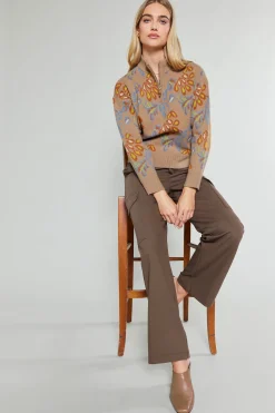 New Floral Jacquard Zip Sweater Women Knitwear | Sweaters