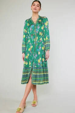 Online Floral Motif Buttondown Dress Women Midi Dresses