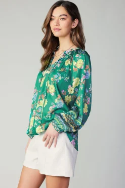 Best Floral Motif Tieneck Blouse Women Long Sleeve Tops