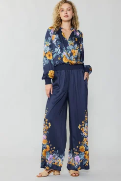 Discount Floral Motif Wide Pants Women Pants