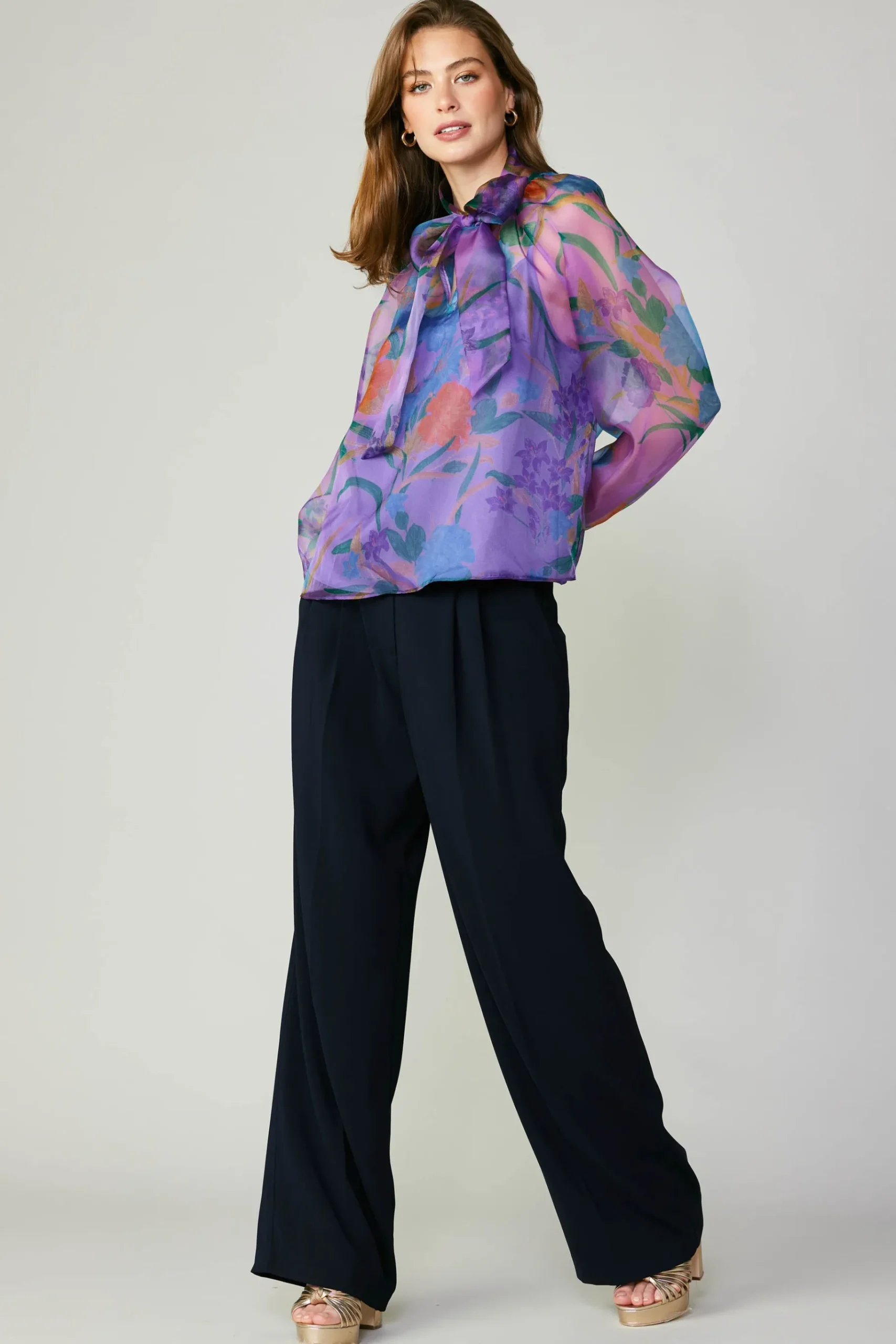 Discount Floral Organza Blouse Women Long Sleeve Tops