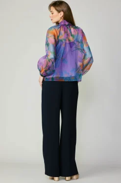 Discount Floral Organza Blouse Women Long Sleeve Tops